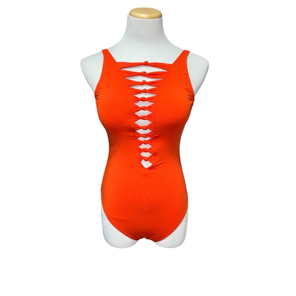 Bleu Rod Beattie Orange Knotted Open Weave One Piece Swimsuit 4
